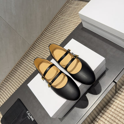 CELINE 26S BALLET FLATS IN BLACK CALFSKIN