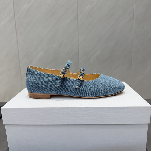 CELINE 26S BALLET FLATS IN BLUE DENIM