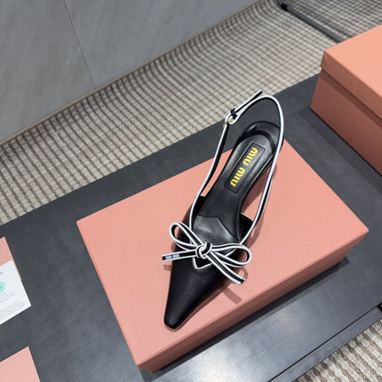 MIUMIU 26S SLINGBACK 55MM IN BLACK AND WHITE CALFSKIN WITH BOW