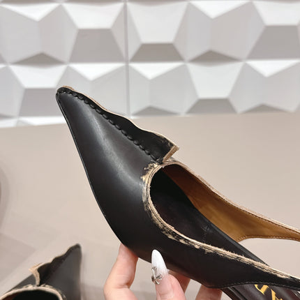 PRADA 26S POINTED TOE SLINGBACK HIGH HEELS 55MM IN BLACK CALFSKIN
