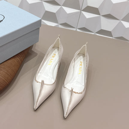 PRADA 26S POINTED TOE HIGH HEELS 55MM IN CREAM WHITE CALFSKIN