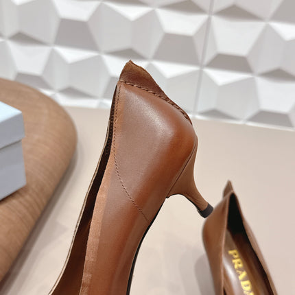 PRADA 26S POINTED TOE HIGH HEELS 55MM IN BROWN CALFSKIN