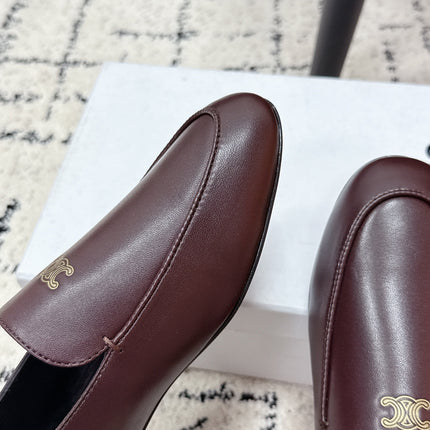 CELINE 26S AURA TRIOMPHE LOAFERS IN BURGUNDY BROWN LAMBSKIN