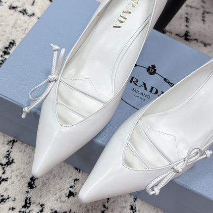 PRADA 26S POINTED-TOE HIGH HEELS 75MM IN WHITE CALFSKIN