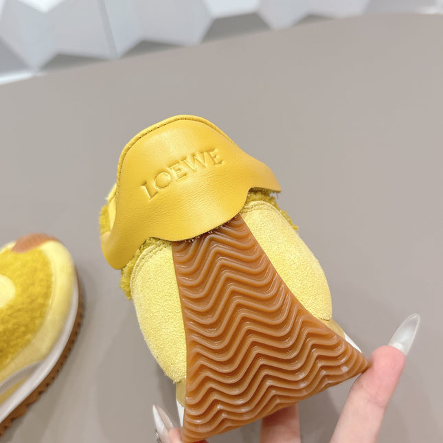 LOEWE 26S FLOW RUNNER SNEAKER IN YELLOW SUEDE AND TEDDY FABRIC AND CALFSKIN