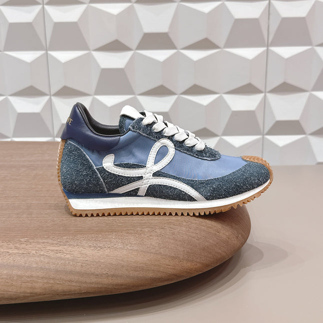 LOEWE 26S FLOW RUNNER SNEAKER IN SLATE BLUE SUEDE AND NAVY BLUE CALFSKIN