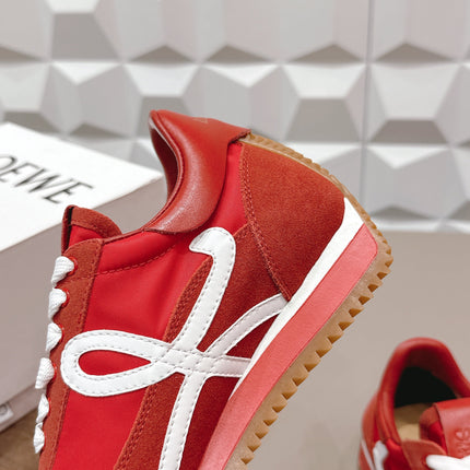 LOEWE 26S FLOW RUNNER SNEAKER IN RED SUEDE AND CALFSKIN