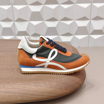 LOEWE 26S FLOW RUNNER SNEAKER IN RUST BROWN SUEDE AND WHITE CALFSKIN