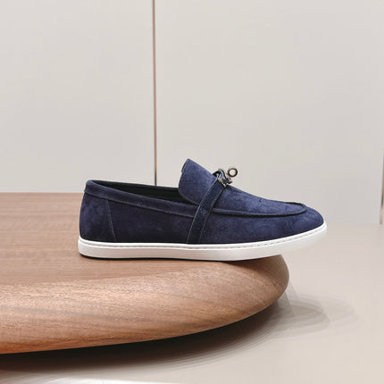 HM 26S KELLY PARIS LOAFERS IN NAVY BLUE SUEDE SILVER HARDWARE