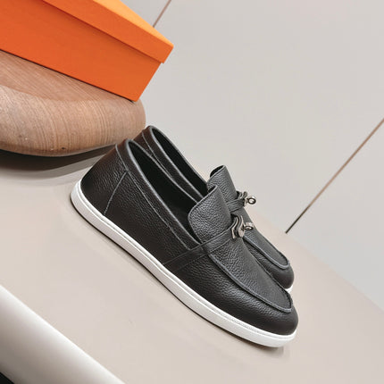 HM 26S KELLY PARIS LOAFERS IN BLACK CALFSKIN SILVER HARDWARE