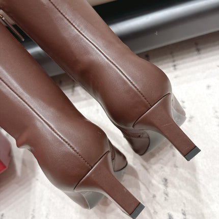 GUCCI 26S TALL BOOTS 55 MM IN DARK BROWN LAMBSKIN