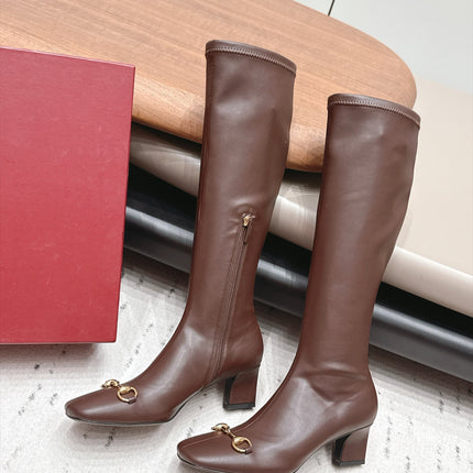GUCCI 26S TALL BOOTS 55 MM IN DARK BROWN LAMBSKIN