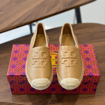 TORY BURCH ESPADRILLES IN CAMEL BEIGE CALFSKIN