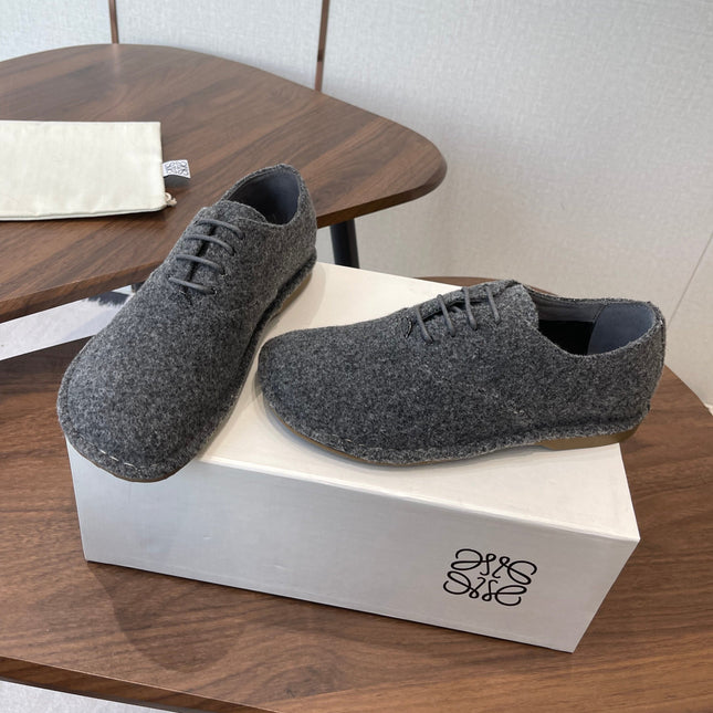 LOEWE 26S FOLIO DERBY SHOES IN DARK GRAY SUEDE