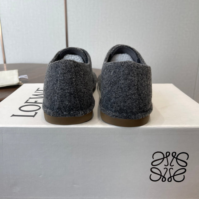 LOEWE 26S FOLIO DERBY SHOES IN DARK GRAY SUEDE