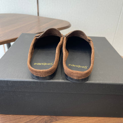 YSL 26S LOAFER MULES IN BROWN SUEDE