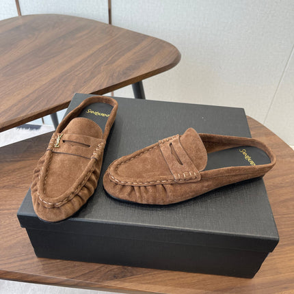 YSL 26S LOAFER MULES IN BROWN SUEDE