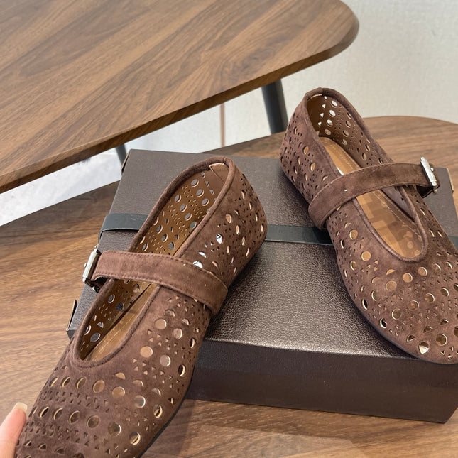 ALAIA 26S MARY JANE FLATS IN DARK BROWN SUEDE