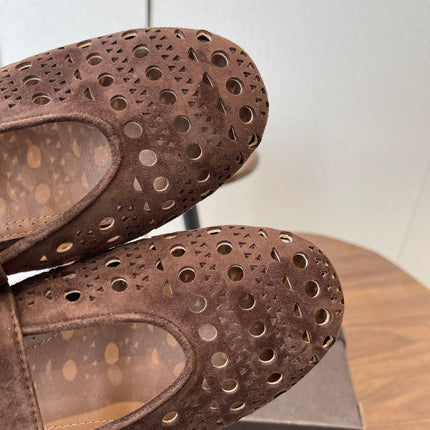 ALAIA 26S MARY JANE FLATS IN DARK BROWN SUEDE