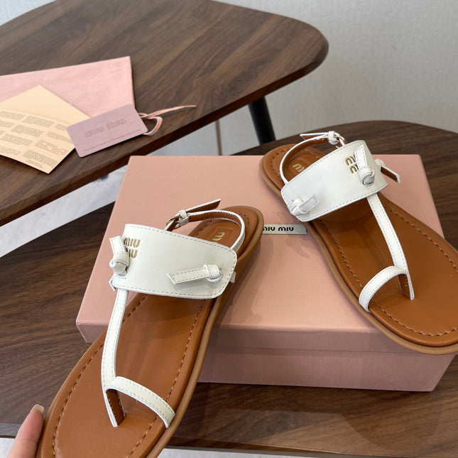 MIUMIU 26S FLIP FLOPS IN WHITE AND TAN BROWN CALFSKIN