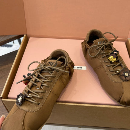 MIUMIU 26S SNEAKERS IN DARK BROWN PLUME SATIN