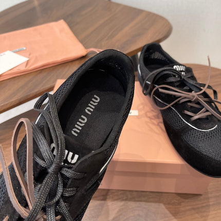 MIUMIU 26S SNEAKERS IN BLACK MESH AND SUEDE
