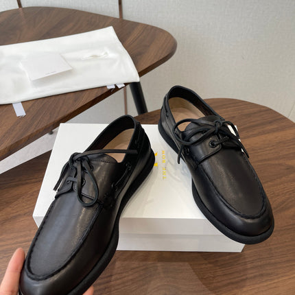 THE ROW 26S LOAFERS IN BLACK CALFSKIN