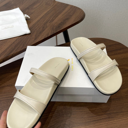 THE ROW 26S DOUBLE STRAP FLAT SANDALS IN IVORY WHITE CALFSKIN