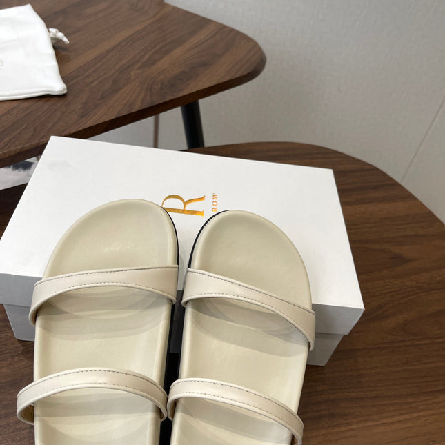 THE ROW 26S DOUBLE STRAP FLAT SANDALS IN IVORY WHITE CALFSKIN