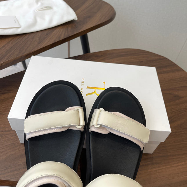 THE ROW 26S DOUBLE STRAP SANDALS IN IVORY WHITE CALFSKIN