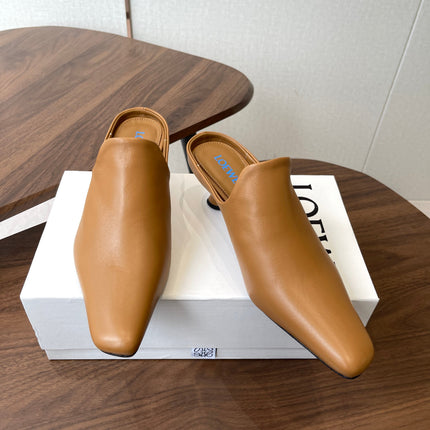 LOEWE 26S EMILY MULE 55MM IN TAN BROWN CALFSKIN