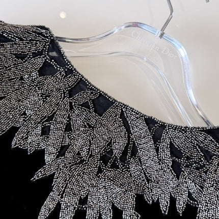 DIOR 25S EMBELLISHED-NECK BLACK VELVET DRESS 722