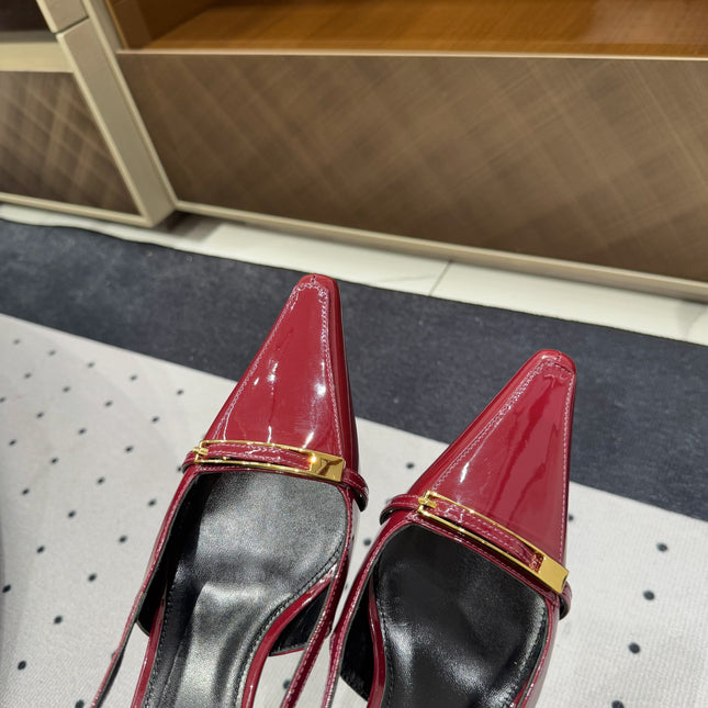 YSL 26S HEELED SLINGBACKS 75 MM IN DARK RED GLOSSY CALFSKIN