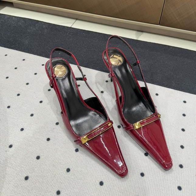 YSL 26S HEELED SLINGBACKS 75 MM IN DARK RED GLOSSY CALFSKIN