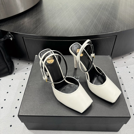 YSL 26S SQUARE-TOE HIGH HEELS 105 MM IN WHITE CALFSKIN