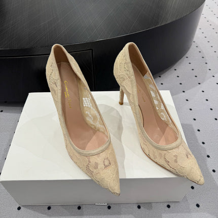 GIANVITO ROSSI 26S HIGH HEELS 105 MM IN BEIGE LACE FABRIC