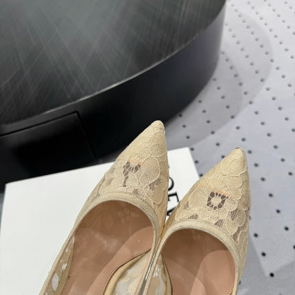 GIANVITO ROSSI 26S HIGH HEELS 105 MM IN BEIGE LACE FABRIC