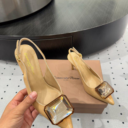 GIANVITO ROSSI 26S HIGH-HEEL SLINGBACKS 85 MM IN BEIGE LAMBSKIN