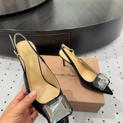 GIANVITO ROSSI 26S HIGH-HEEL SLINGBACKS 85 MM IN BLACK LAMBSKIN