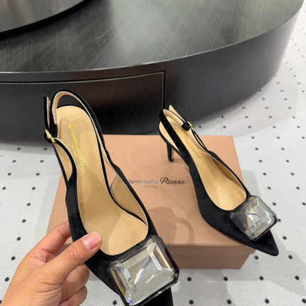 GIANVITO ROSSI 26S HIGH-HEEL SLINGBACKS 85 MM IN BLACK VELVET