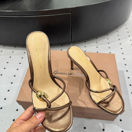 GIANVITO ROSSI 26S STRAPPY HEEL SANDALS 80 MM IN METALLIC COPPER LAMBSKIN