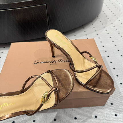 GIANVITO ROSSI 26S STRAPPY HEEL SANDALS 80 MM IN METALLIC COPPER LAMBSKIN