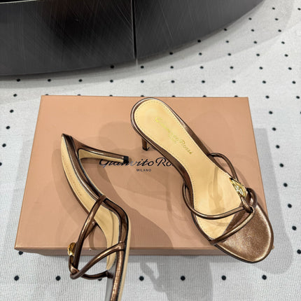 GIANVITO ROSSI 26S STRAPPY HEEL SANDALS 80 MM IN METALLIC COPPER LAMBSKIN