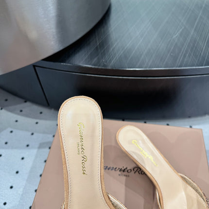 GIANVITO ROSSI 26S HIGH-HEEL SANDALS 55 MM IN BEIGE SUEDE & CRYSTAL