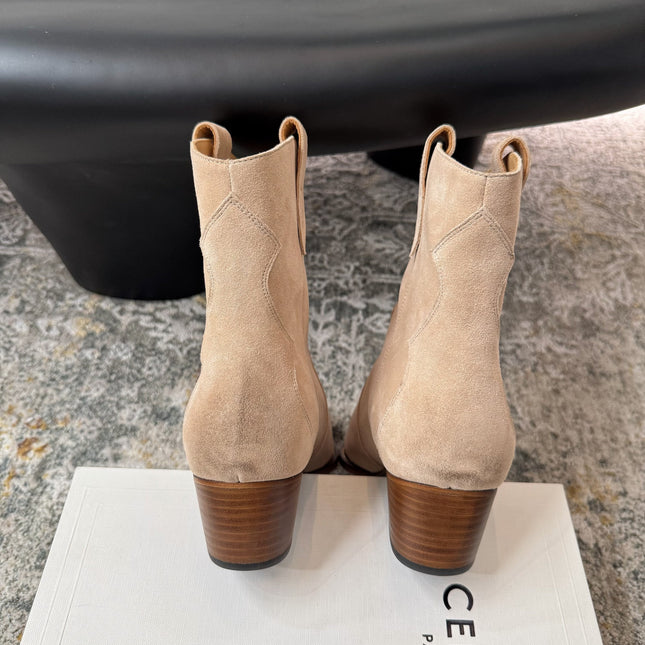 CELINE 26S ANKLE BOOTS 55 MM IN BEIGE SUEDE