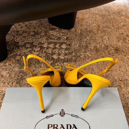 PRADA 25S SLINGBACK HIGH HEELS 75 MM IN YELLOW EMBOSSED COWHIDE