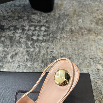 YSL 26S HEELED SLINGBACKS 100 MM IN WARM NUDE GLOSSY CALFSKIN