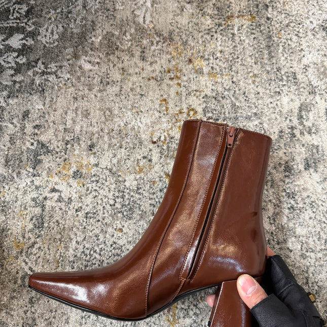 YSL 26S ANKLE BOOTS 70 MM IN BROWN SHINY CALFSKIN