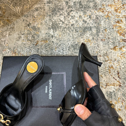 YSL 26S POINTED TOE HIGH HEEL SANDALS 65 MM IN BLACK SHINY CALFSKIN