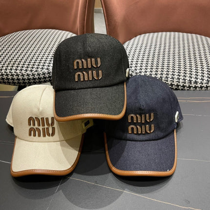 MIUMIU BASEBALL CAP IN BLACK DENIM AND CALFSKIN
